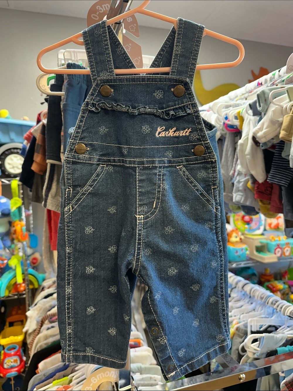 Carhartt Dark Blue Denim Toddler Overalls with Subtle Print